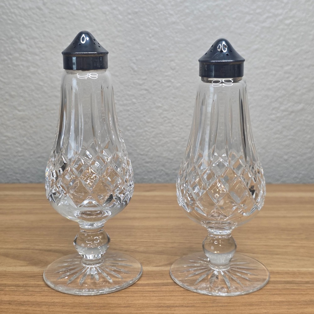 Waterford Crystal Lismore Footed Salt and Pepper Shaker 6 1/4" With EPNS Lids